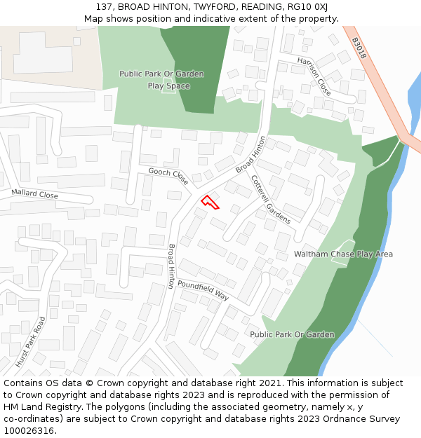 137, BROAD HINTON, TWYFORD, READING, RG10 0XJ: Location map and indicative extent of plot