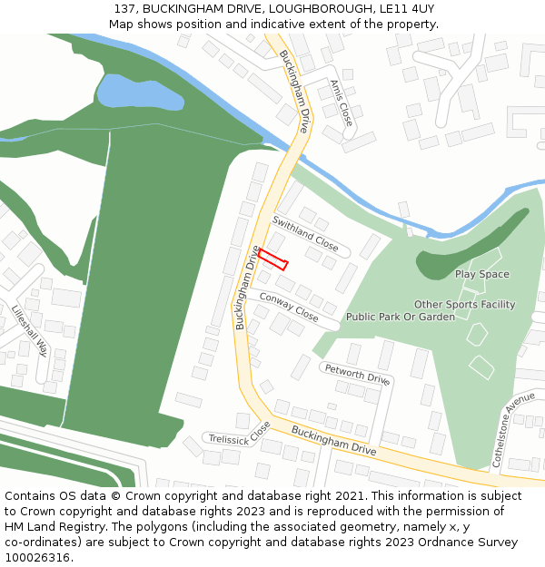 137, BUCKINGHAM DRIVE, LOUGHBOROUGH, LE11 4UY: Location map and indicative extent of plot