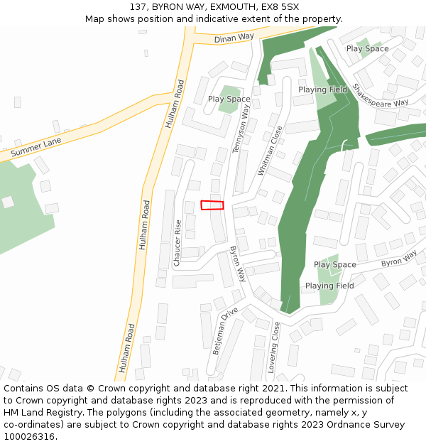 137, BYRON WAY, EXMOUTH, EX8 5SX: Location map and indicative extent of plot