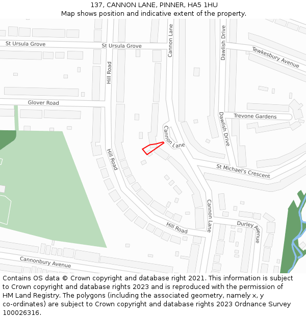 137, CANNON LANE, PINNER, HA5 1HU: Location map and indicative extent of plot