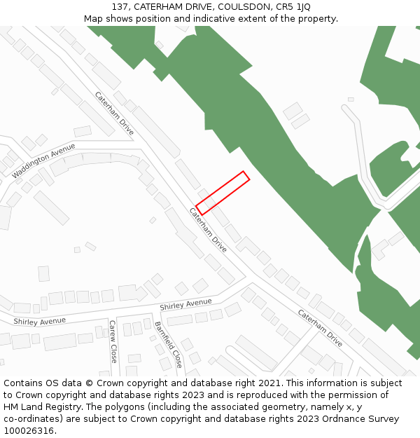 137, CATERHAM DRIVE, COULSDON, CR5 1JQ: Location map and indicative extent of plot