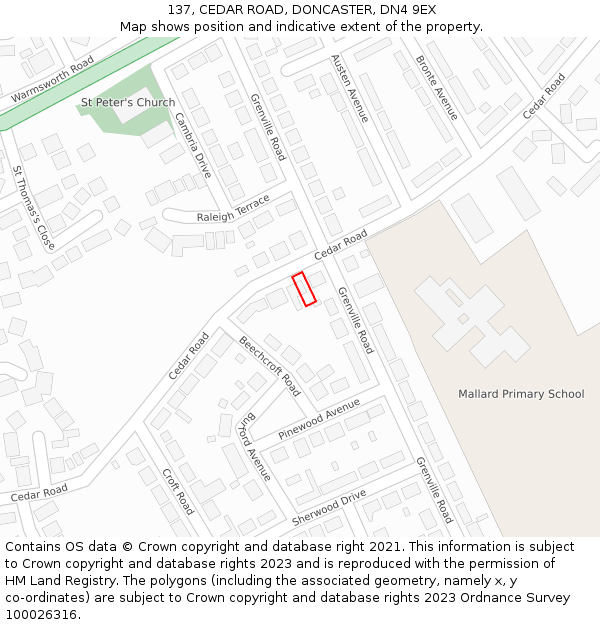 137, CEDAR ROAD, DONCASTER, DN4 9EX: Location map and indicative extent of plot