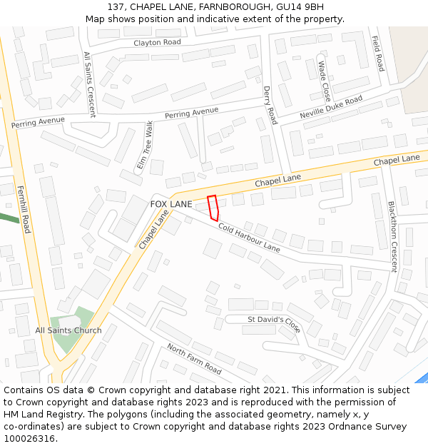 137, CHAPEL LANE, FARNBOROUGH, GU14 9BH: Location map and indicative extent of plot
