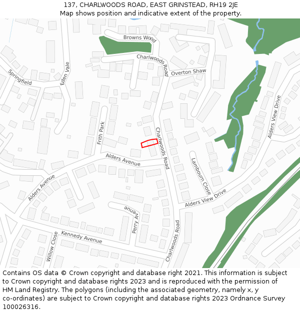 137, CHARLWOODS ROAD, EAST GRINSTEAD, RH19 2JE: Location map and indicative extent of plot