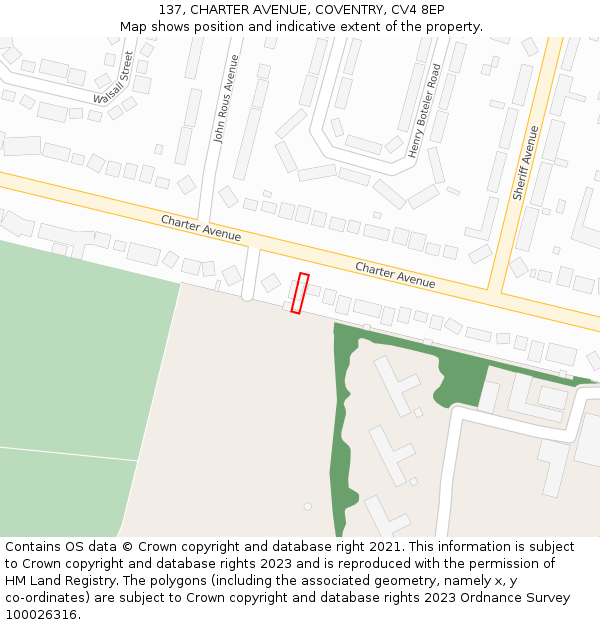 137, CHARTER AVENUE, COVENTRY, CV4 8EP: Location map and indicative extent of plot