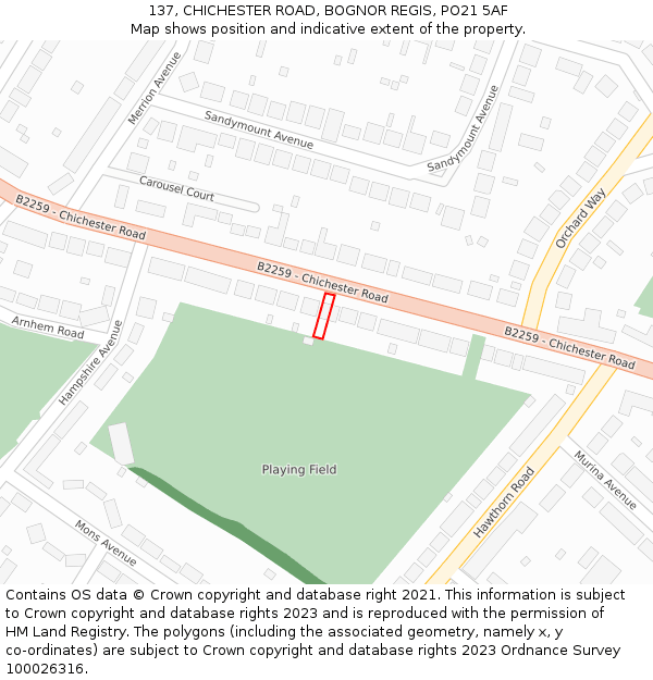 137, CHICHESTER ROAD, BOGNOR REGIS, PO21 5AF: Location map and indicative extent of plot