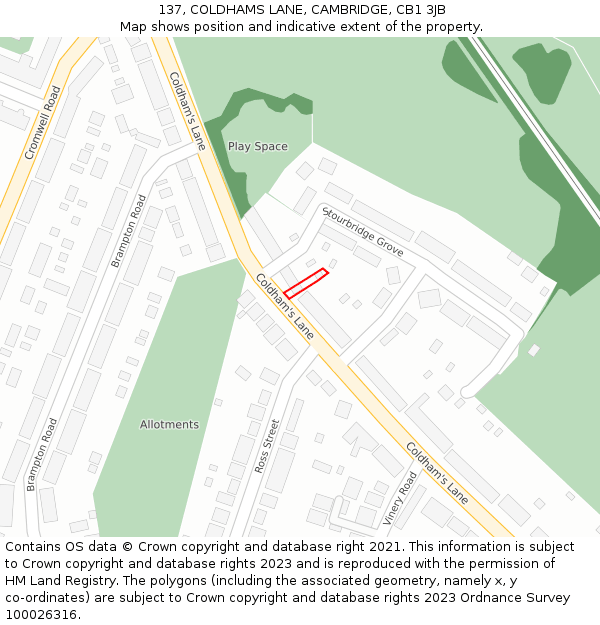 137, COLDHAMS LANE, CAMBRIDGE, CB1 3JB: Location map and indicative extent of plot