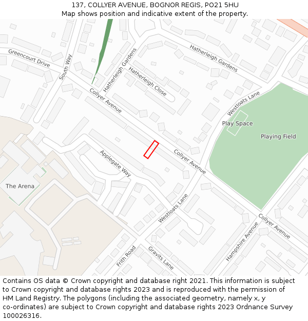 137, COLLYER AVENUE, BOGNOR REGIS, PO21 5HU: Location map and indicative extent of plot