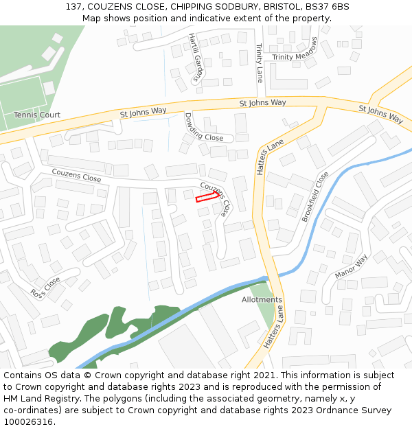 137, COUZENS CLOSE, CHIPPING SODBURY, BRISTOL, BS37 6BS: Location map and indicative extent of plot