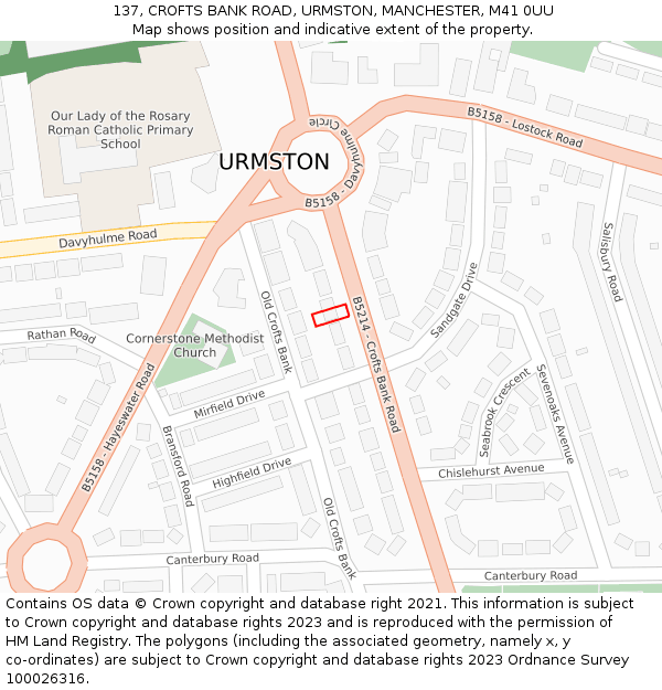 137, CROFTS BANK ROAD, URMSTON, MANCHESTER, M41 0UU: Location map and indicative extent of plot