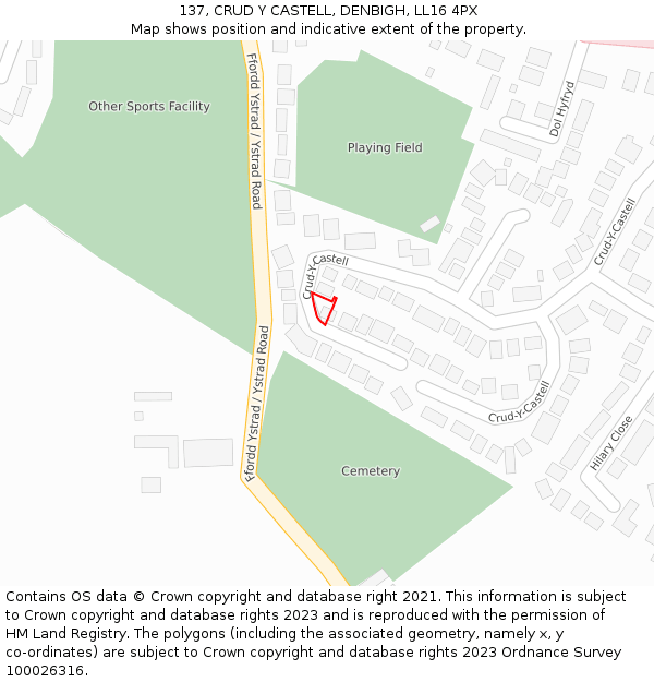 137, CRUD Y CASTELL, DENBIGH, LL16 4PX: Location map and indicative extent of plot