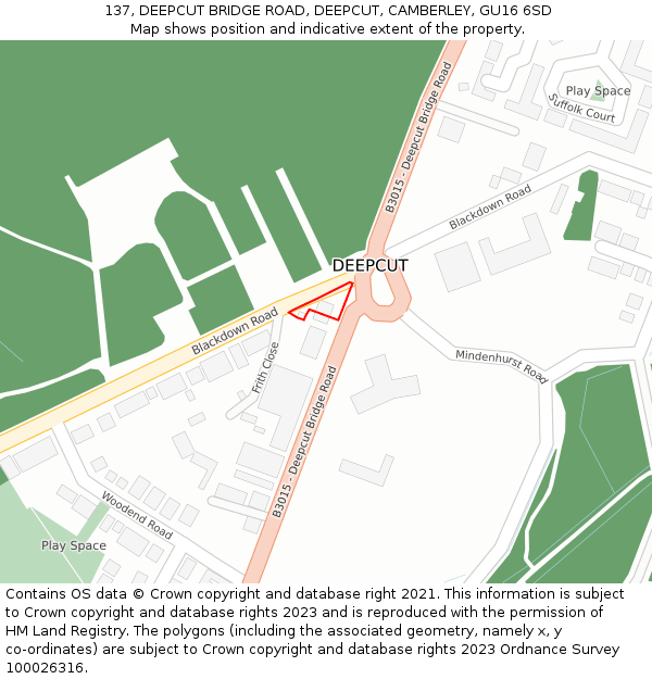 137, DEEPCUT BRIDGE ROAD, DEEPCUT, CAMBERLEY, GU16 6SD: Location map and indicative extent of plot