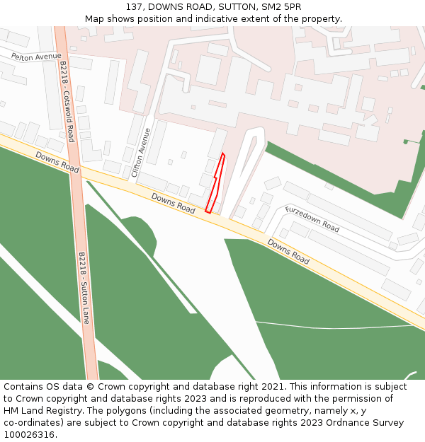 137, DOWNS ROAD, SUTTON, SM2 5PR: Location map and indicative extent of plot