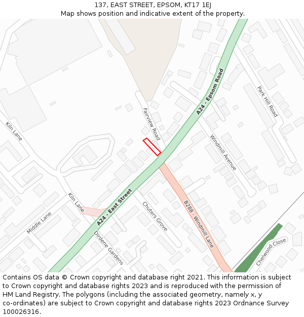 137, EAST STREET, EPSOM, KT17 1EJ: Location map and indicative extent of plot