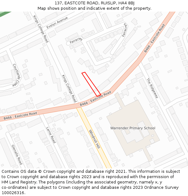 137, EASTCOTE ROAD, RUISLIP, HA4 8BJ: Location map and indicative extent of plot