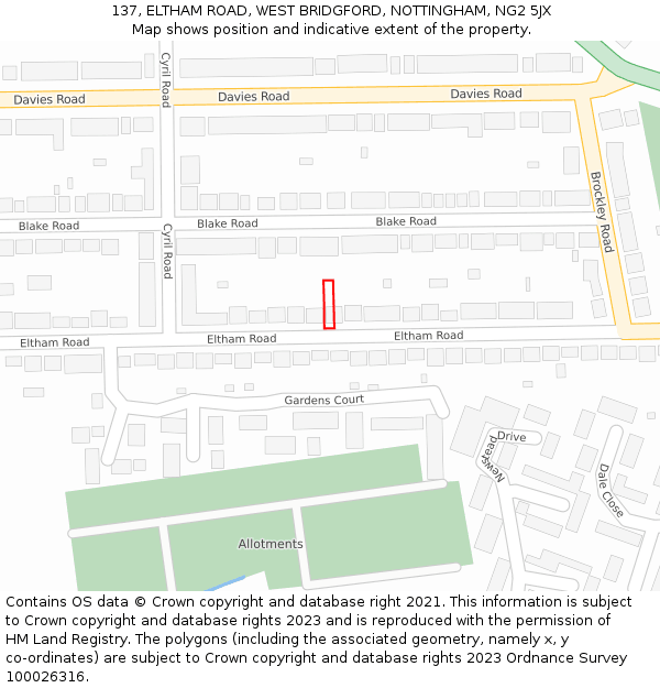 137, ELTHAM ROAD, WEST BRIDGFORD, NOTTINGHAM, NG2 5JX: Location map and indicative extent of plot