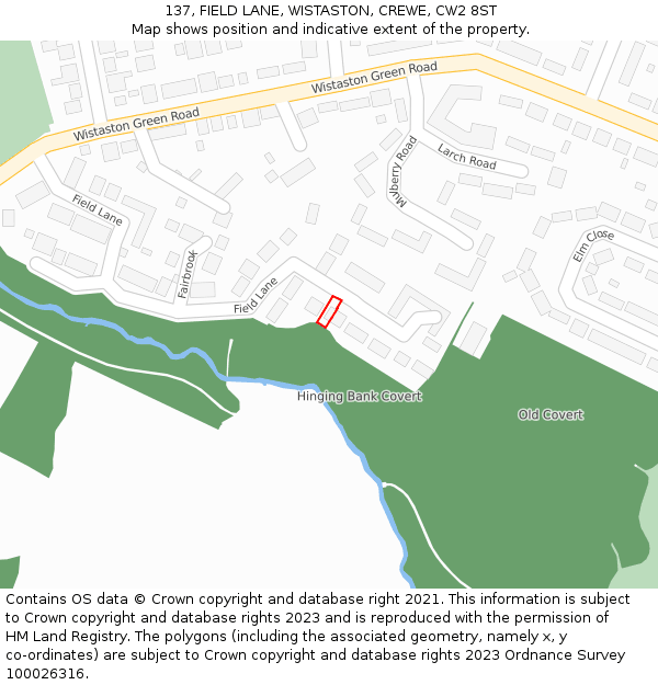 137, FIELD LANE, WISTASTON, CREWE, CW2 8ST: Location map and indicative extent of plot