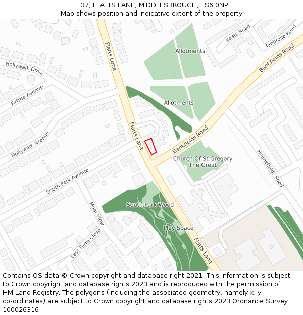 137, FLATTS LANE, MIDDLESBROUGH, TS6 0NP: Location map and indicative extent of plot