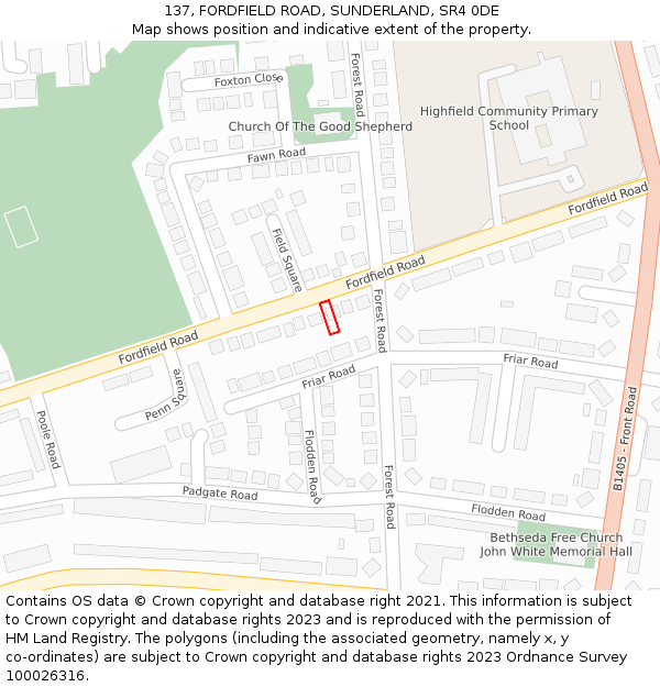 137, FORDFIELD ROAD, SUNDERLAND, SR4 0DE: Location map and indicative extent of plot