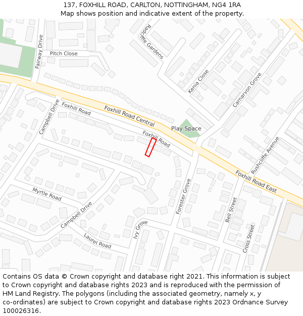 137, FOXHILL ROAD, CARLTON, NOTTINGHAM, NG4 1RA: Location map and indicative extent of plot