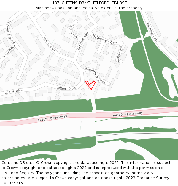 137, GITTENS DRIVE, TELFORD, TF4 3SE: Location map and indicative extent of plot