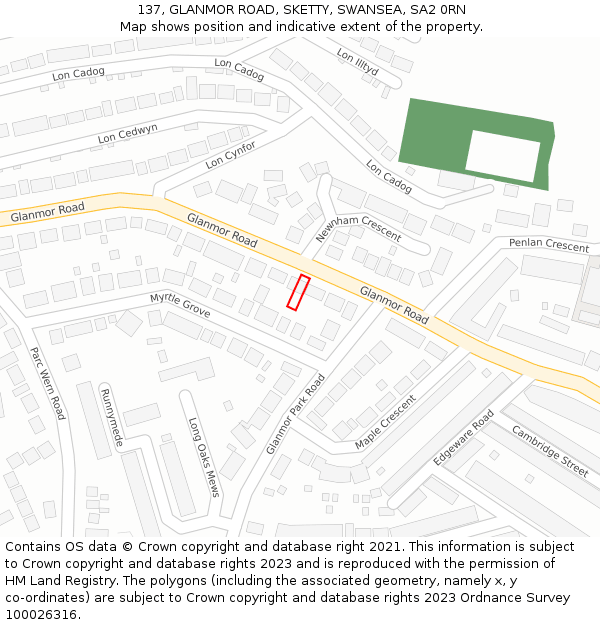 137, GLANMOR ROAD, SKETTY, SWANSEA, SA2 0RN: Location map and indicative extent of plot