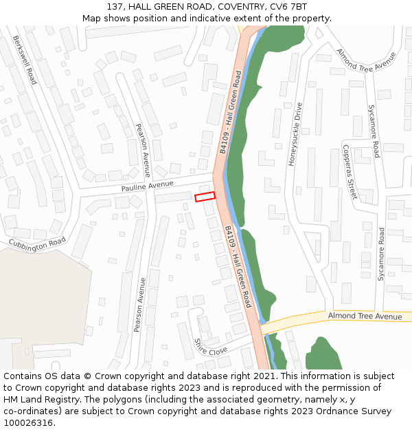 137, HALL GREEN ROAD, COVENTRY, CV6 7BT: Location map and indicative extent of plot