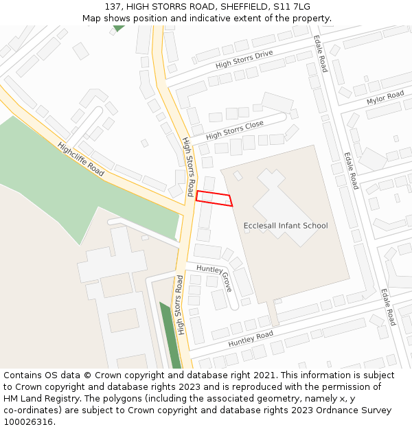 137, HIGH STORRS ROAD, SHEFFIELD, S11 7LG: Location map and indicative extent of plot