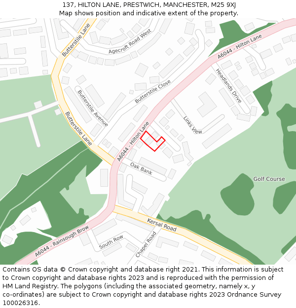 137, HILTON LANE, PRESTWICH, MANCHESTER, M25 9XJ: Location map and indicative extent of plot