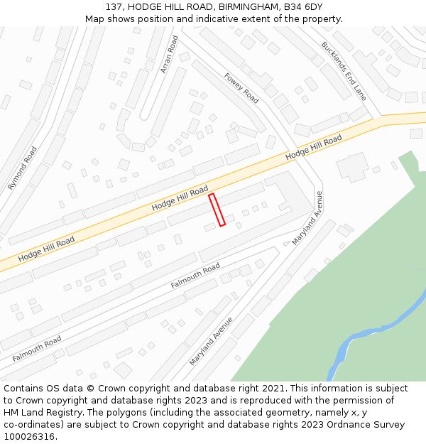 137, HODGE HILL ROAD, BIRMINGHAM, B34 6DY: Location map and indicative extent of plot