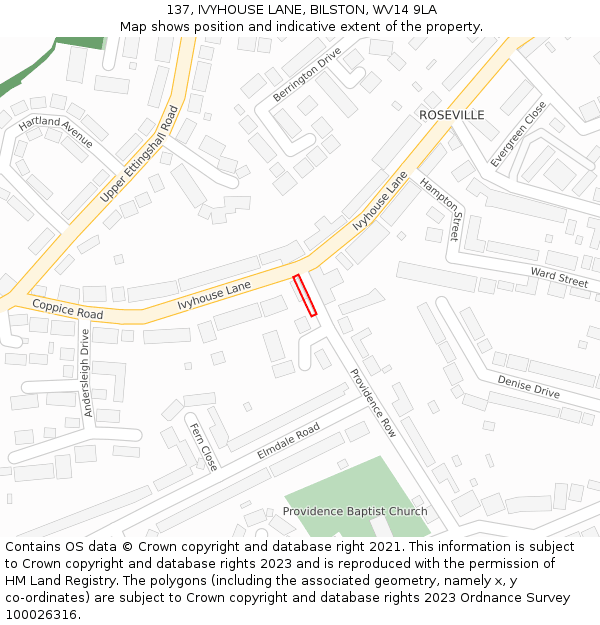 137, IVYHOUSE LANE, BILSTON, WV14 9LA: Location map and indicative extent of plot