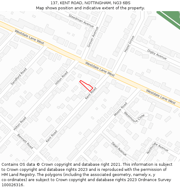 137, KENT ROAD, NOTTINGHAM, NG3 6BS: Location map and indicative extent of plot