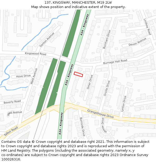 137, KINGSWAY, MANCHESTER, M19 2LW: Location map and indicative extent of plot