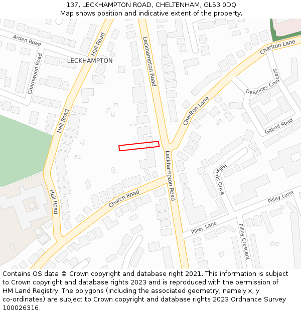 137, LECKHAMPTON ROAD, CHELTENHAM, GL53 0DQ: Location map and indicative extent of plot