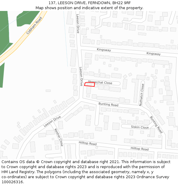 137, LEESON DRIVE, FERNDOWN, BH22 9RF: Location map and indicative extent of plot