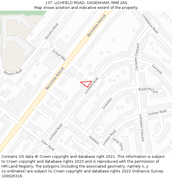 137, LICHFIELD ROAD, DAGENHAM, RM8 2AX: Location map and indicative extent of plot