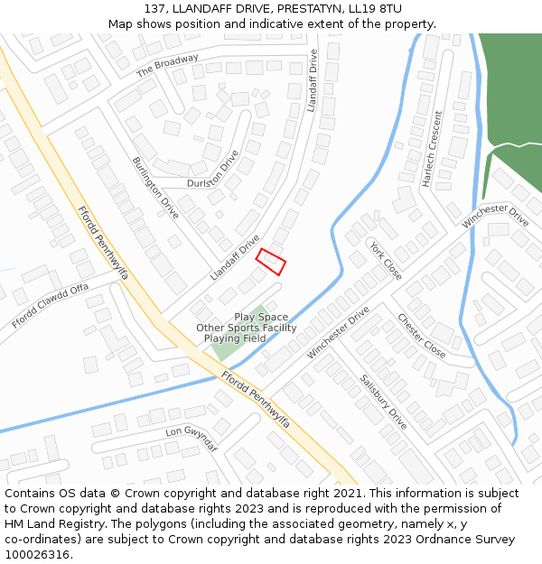 137, LLANDAFF DRIVE, PRESTATYN, LL19 8TU: Location map and indicative extent of plot