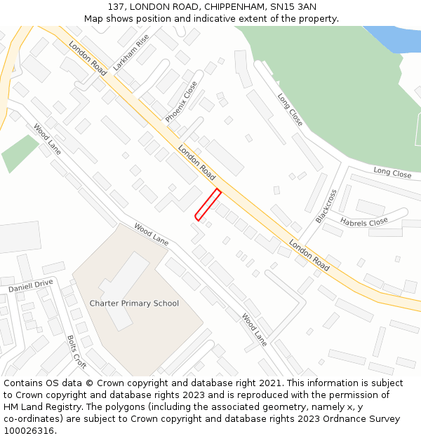 137, LONDON ROAD, CHIPPENHAM, SN15 3AN: Location map and indicative extent of plot