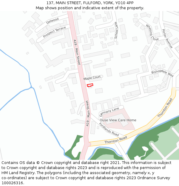 137, MAIN STREET, FULFORD, YORK, YO10 4PP: Location map and indicative extent of plot