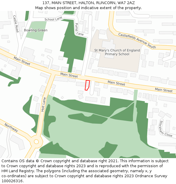 137, MAIN STREET, HALTON, RUNCORN, WA7 2AZ: Location map and indicative extent of plot