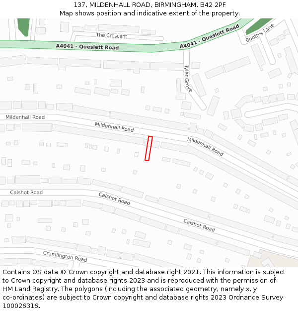 137, MILDENHALL ROAD, BIRMINGHAM, B42 2PF: Location map and indicative extent of plot