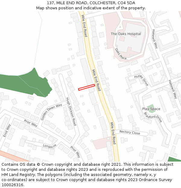 137, MILE END ROAD, COLCHESTER, CO4 5DA: Location map and indicative extent of plot