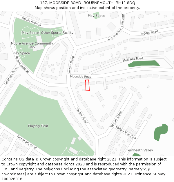 137, MOORSIDE ROAD, BOURNEMOUTH, BH11 8DQ: Location map and indicative extent of plot