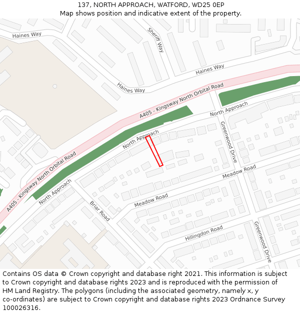 137, NORTH APPROACH, WATFORD, WD25 0EP: Location map and indicative extent of plot