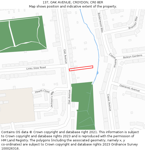 137, OAK AVENUE, CROYDON, CR0 8ER: Location map and indicative extent of plot