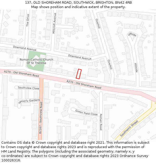 137, OLD SHOREHAM ROAD, SOUTHWICK, BRIGHTON, BN42 4RB: Location map and indicative extent of plot