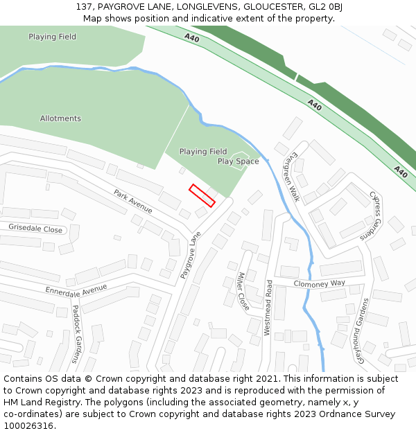 137, PAYGROVE LANE, LONGLEVENS, GLOUCESTER, GL2 0BJ: Location map and indicative extent of plot