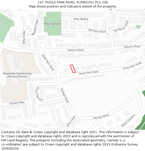 137, POOLE PARK ROAD, PLYMOUTH, PL5 1DE: Location map and indicative extent of plot