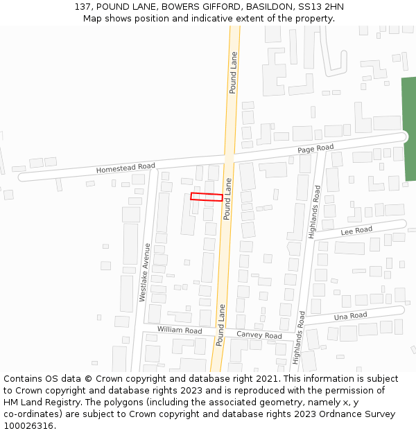 137, POUND LANE, BOWERS GIFFORD, BASILDON, SS13 2HN: Location map and indicative extent of plot