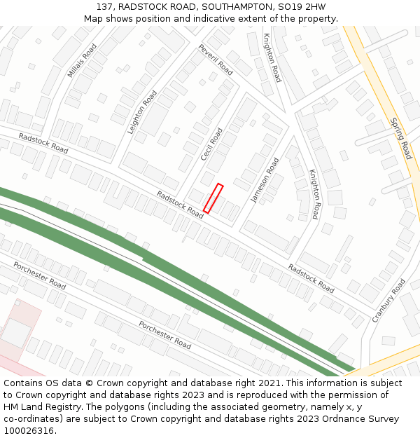 137, RADSTOCK ROAD, SOUTHAMPTON, SO19 2HW: Location map and indicative extent of plot